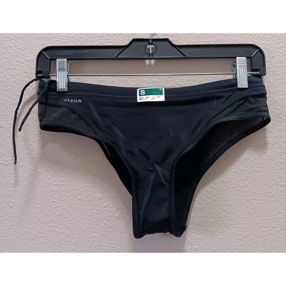 Olaian Decathlon Swim Briefs Women Size Small Drawstring Mesh Detail Black
